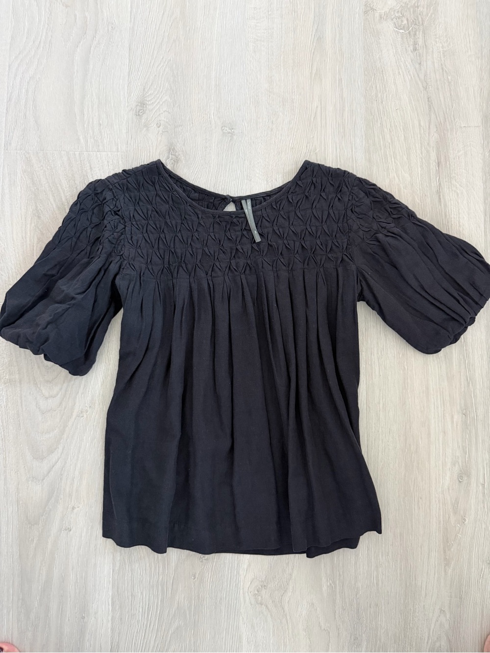 Anthropologie Black Smocked Yoke Puff Sleeve Top